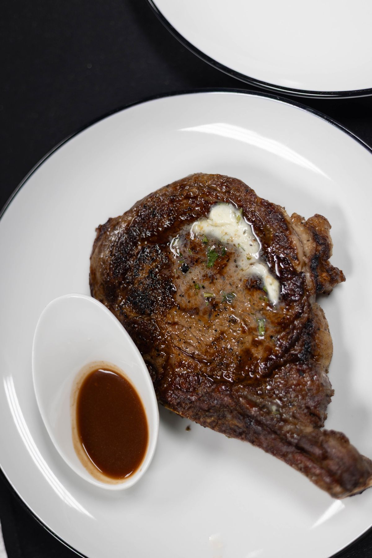Plated ribeye steak